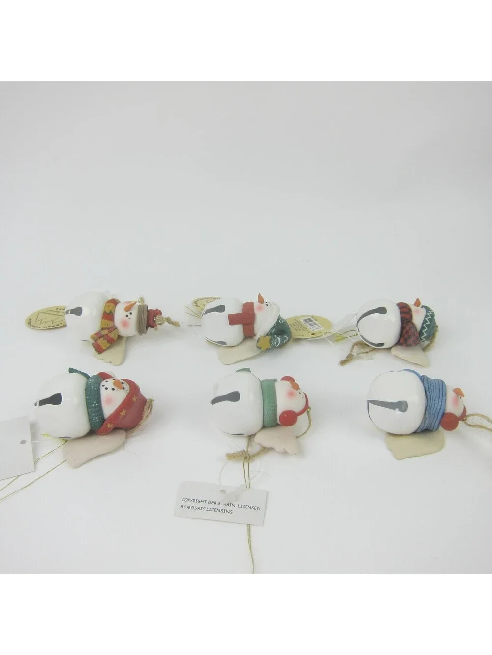 Vintage Snowman Bell Christmas Ornaments Lot of 6 Deb Strain Artist Signed 2005